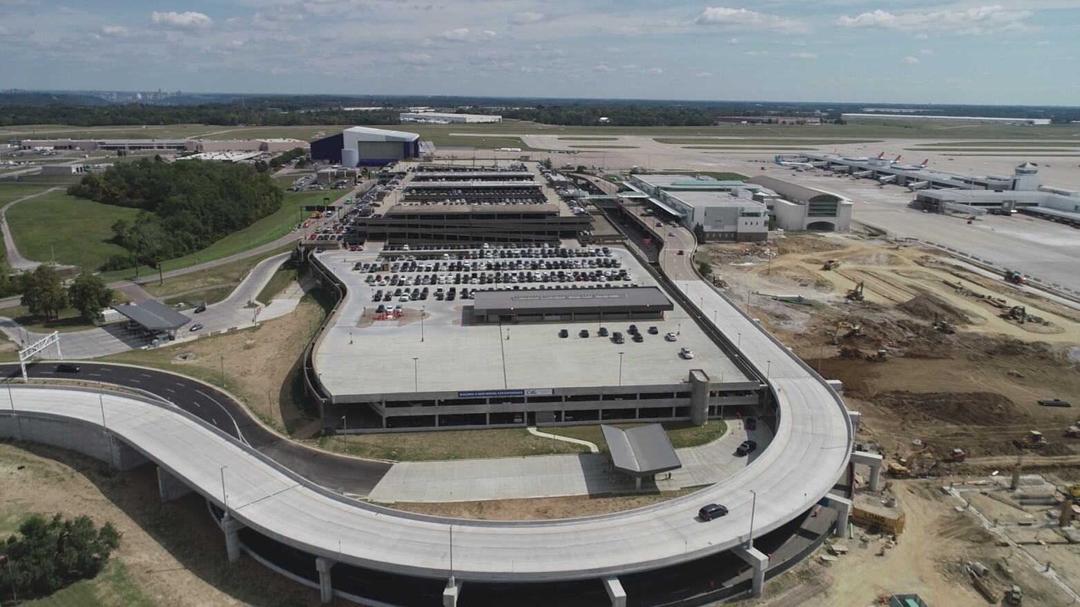 Construction is still underway at the airport. One of the changes is a new rental car facility with direct access from the terminal.